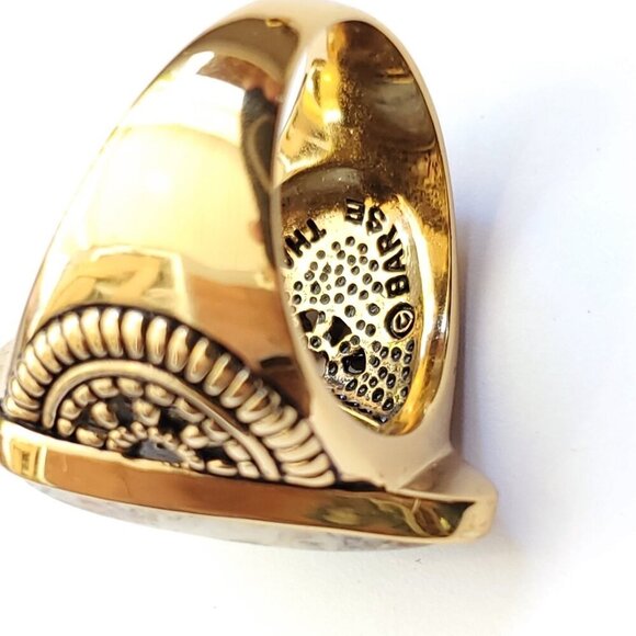 Barse African Opal Statement Ring Sz 8 3/4 Bone White Gray Blue Goldtone Boho - Picture 5 of 6